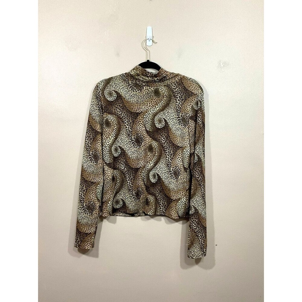 VTG Womens Metallic Swirl Animal Print Turtleneck L Brown Gold 90s Y2K Indie